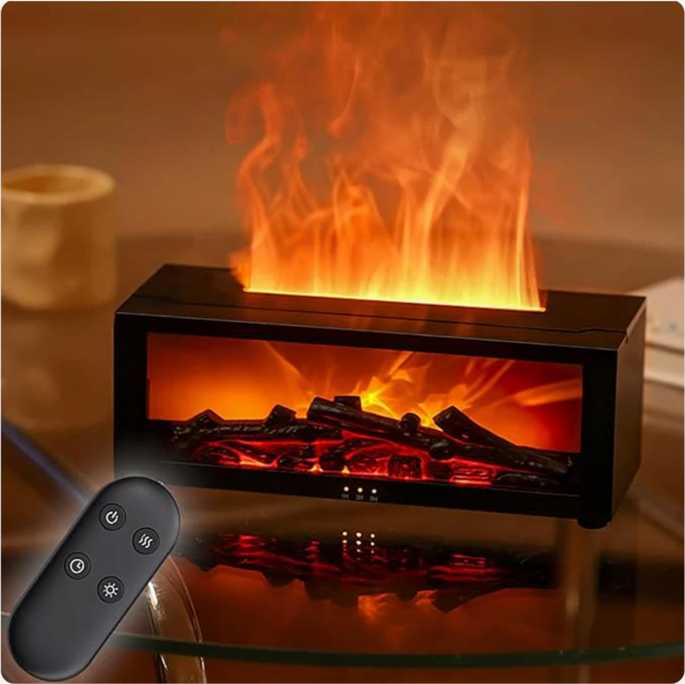 Flame Effect Aroma Diffuser — LED Fireplace Light & Essential Oil Mist | Dar Luxe