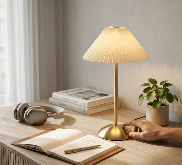 Pleated LED Desk Lamp — Rechargeable Ambient Glow for Any Room | Dar Luxe